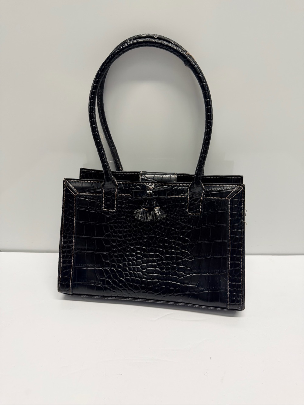 Liz Claiborne Black Croc-Embossed Structured Satchel